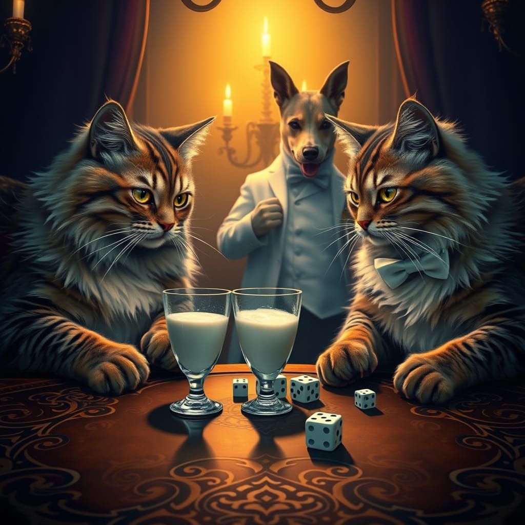 Regal Felines Engage in Dice Game Amidst Luxurious Victorian...