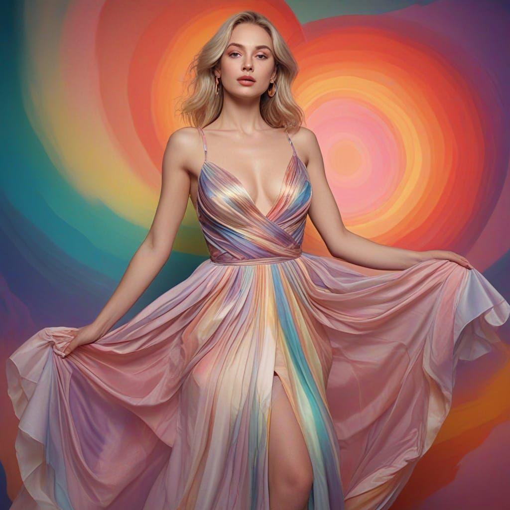 Ethereal Psychedelic Goddess in Iridescent Gown