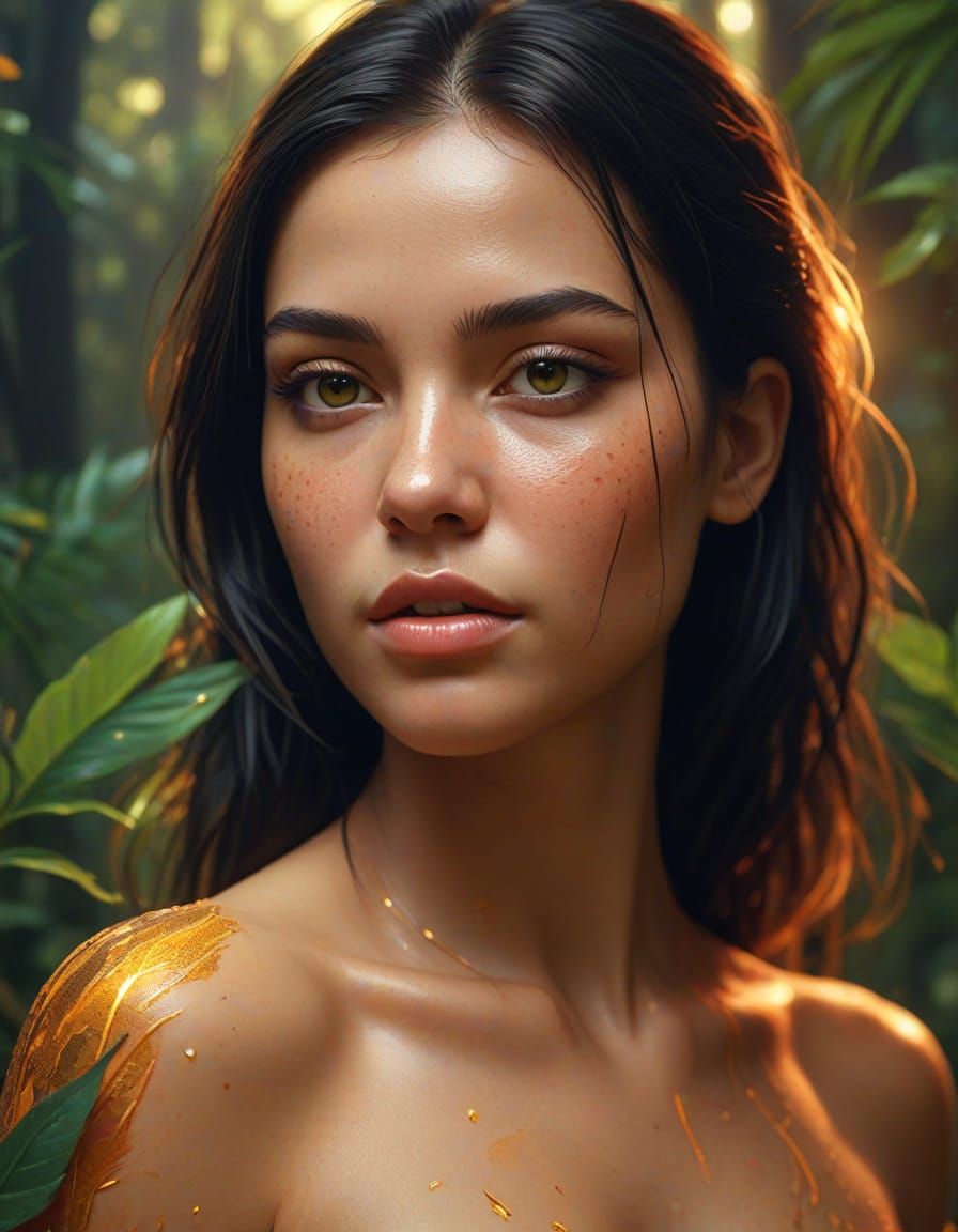 Exotic Forest Woman in Vibrant Oil Painting Style