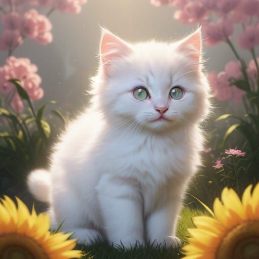 Surreal Kitten Radiates Joy in a Vibrant Sunlit Scene