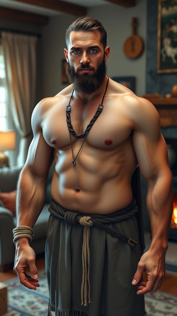 Handsome, Brawny Father by the Fireplace