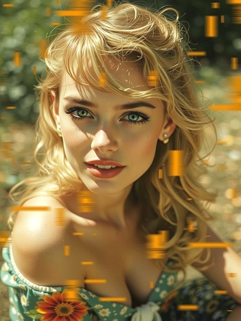 Vintage Pin-Up Glitch Art Fusion