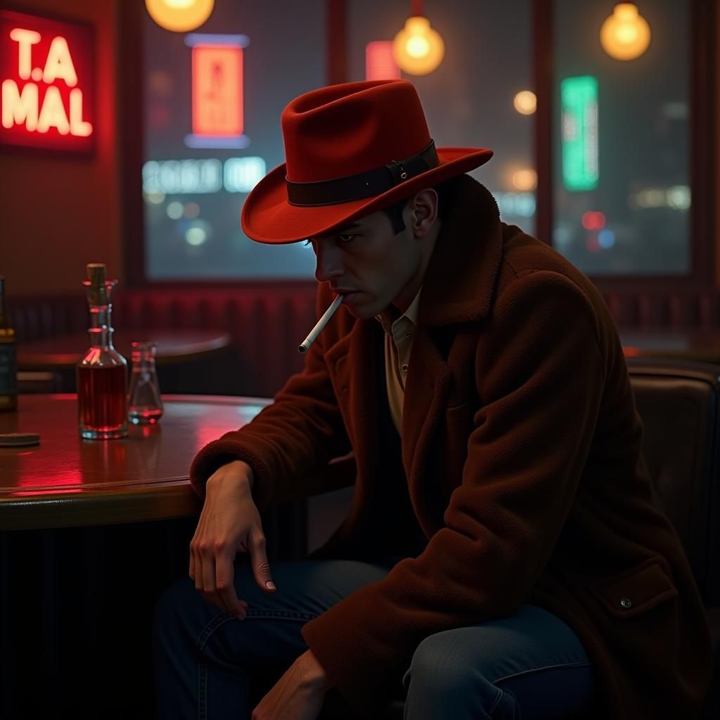 1950s New York Bar Scene in Film Noir Style