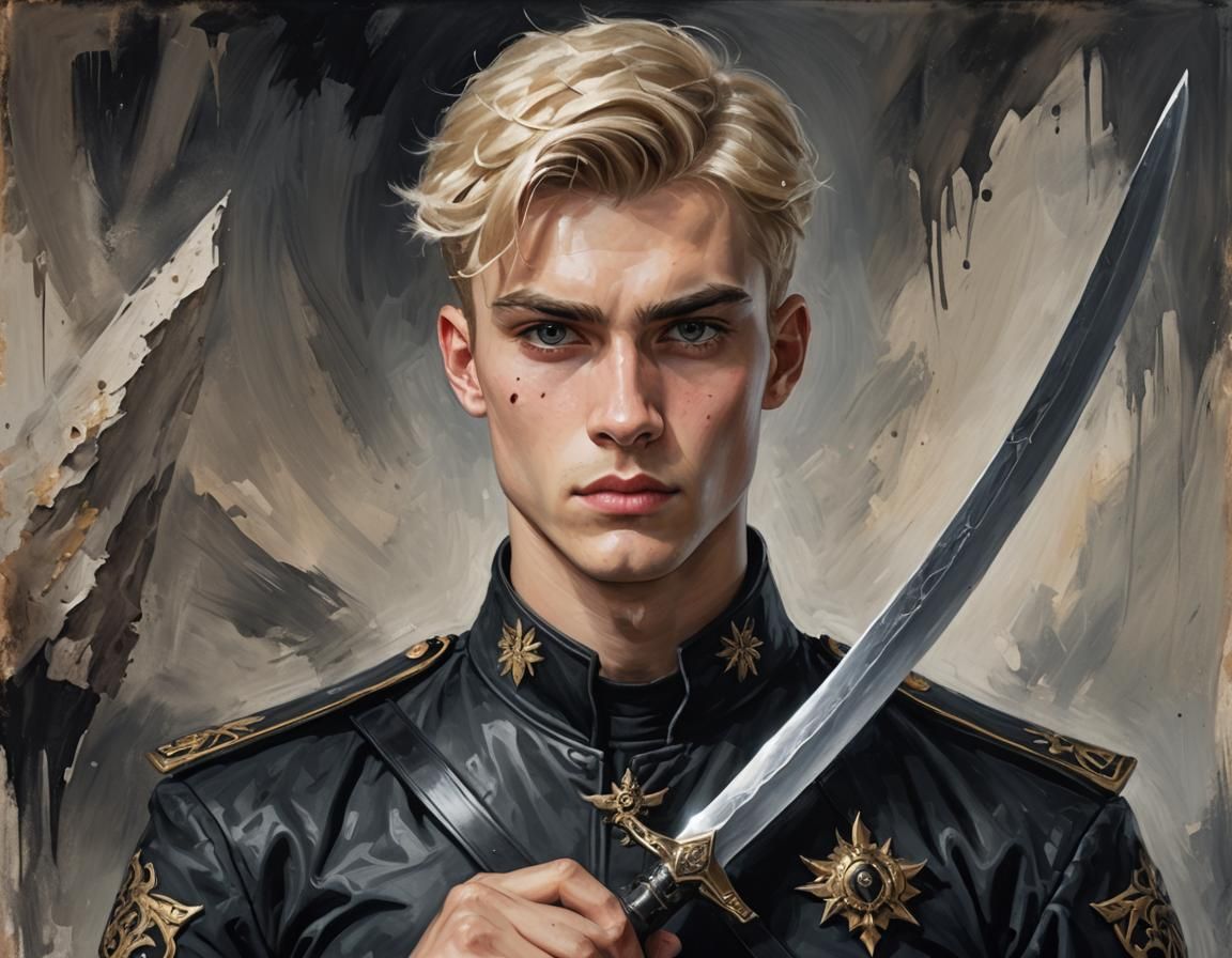 Fantasy Military Man with Dagger in Artistic Painting