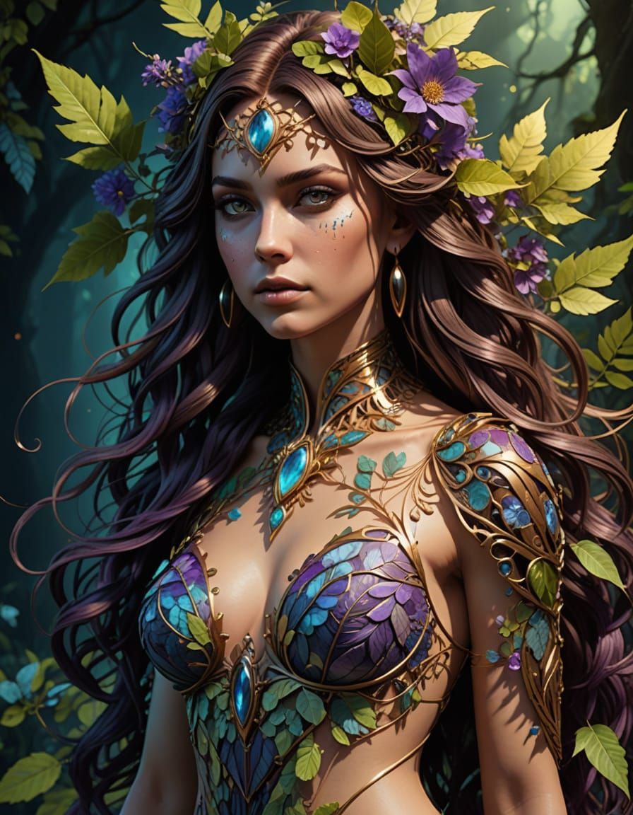 Goddess of the Woodland in Vibrant, Intricate Illustration
