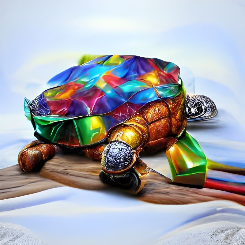 Colorful Metallic Turtle in Detailed Painting Style