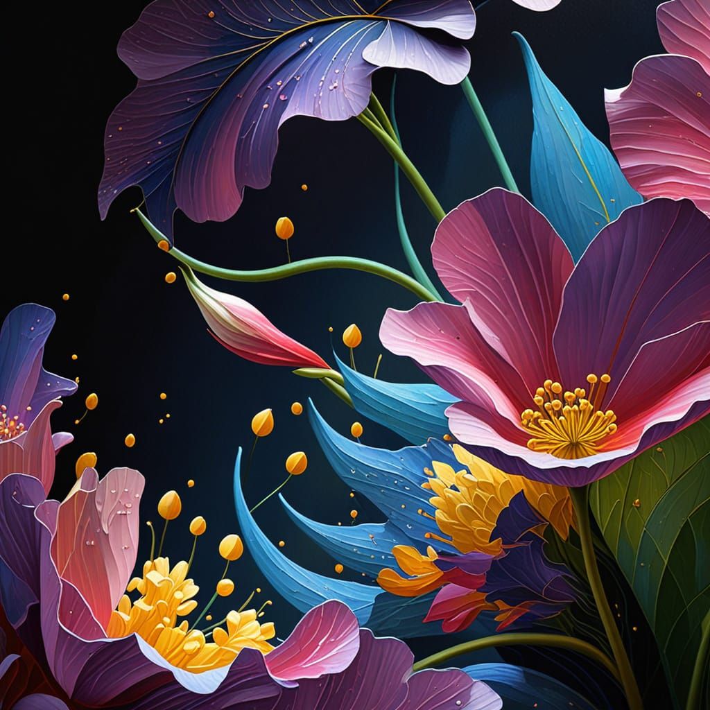 Vibrant Floral Bloom in Impasto Oil Painting