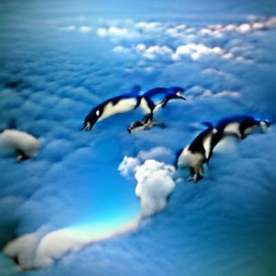 Penguins Near Blue Clouds: A Whimsical AI Vision