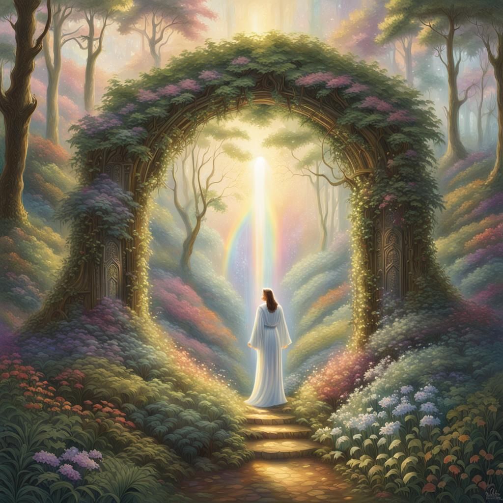 Ethereal Fantasy: Woman in a Radiant Forest