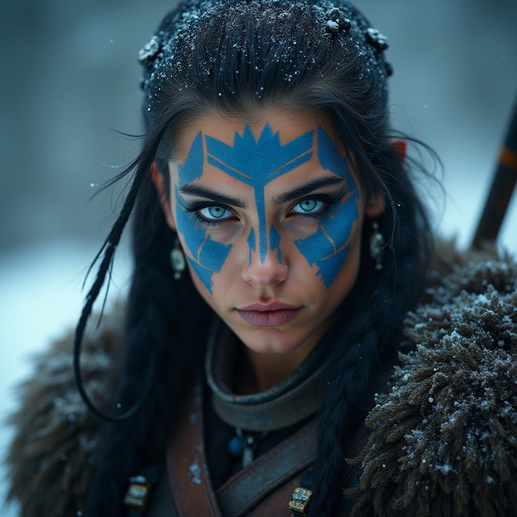 Fierce Tribal Warrior Woman in Nordic Style