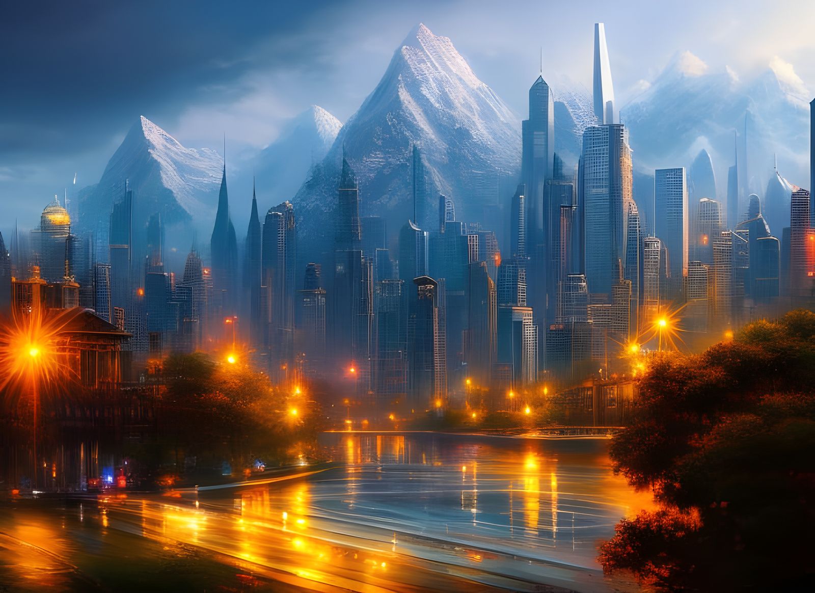 Vibrant Urban Cityscape in Dynamic Lighting