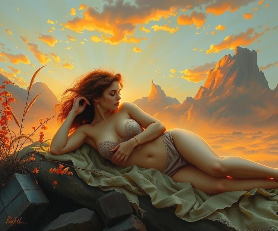Slumbering Nymph of the Sunset: Impressionist Painting