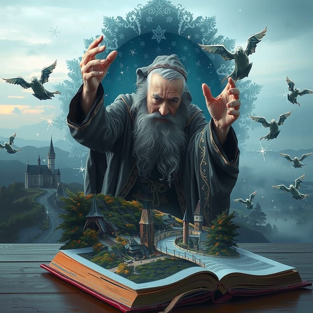 Wizard Double Exposure in a Surreal Digital Painting