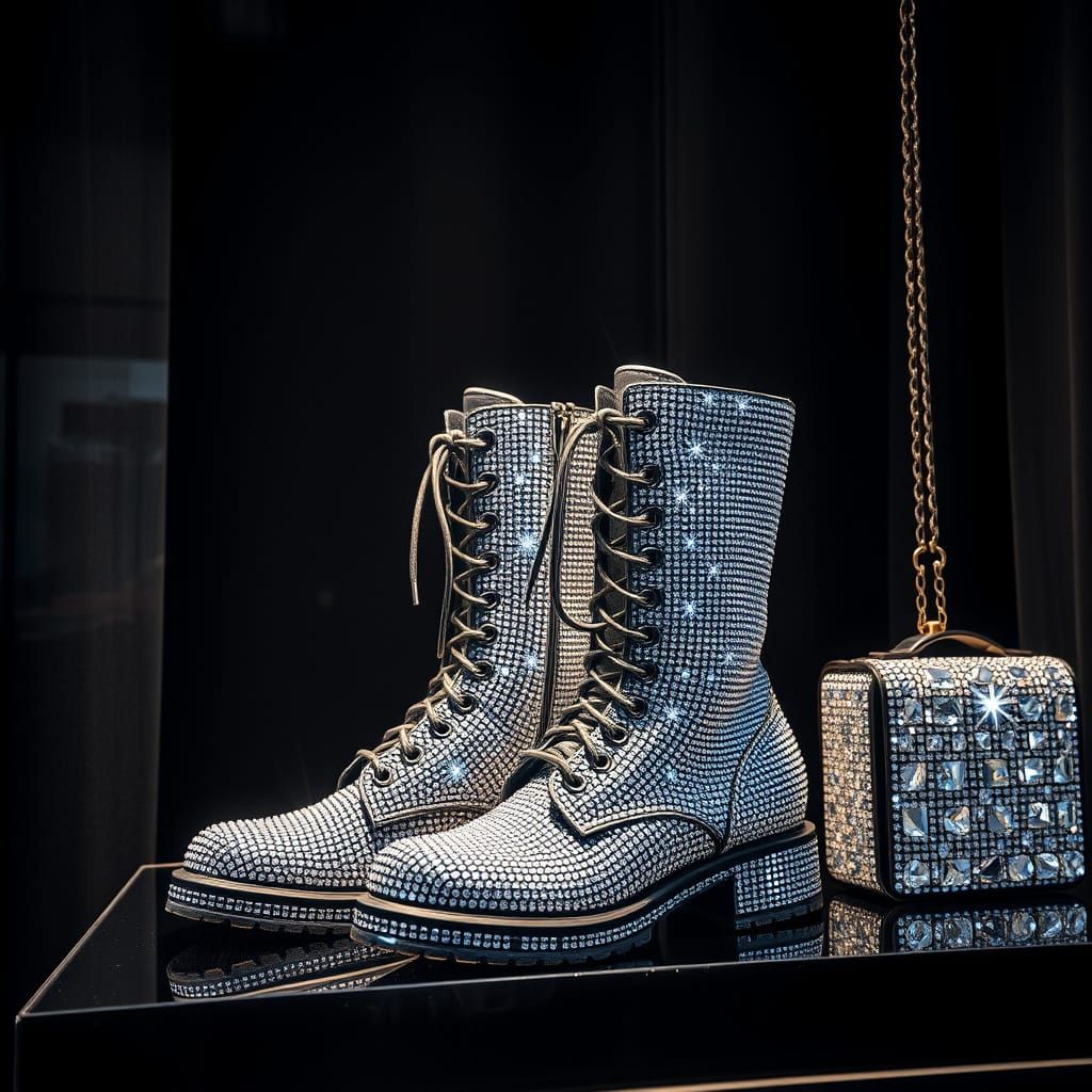 Swarovski-Encrusted Combat Boots Shine in Luxury Window Disp...