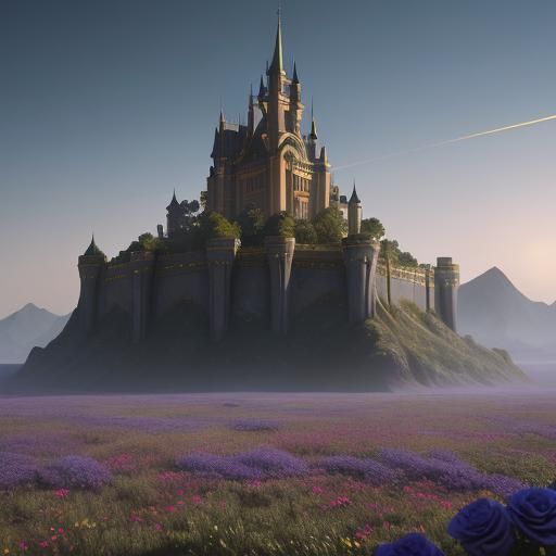 Golden Castle on Alien World: Fantasy Matte Painting