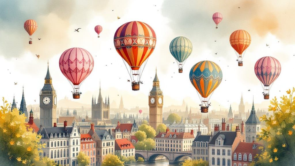 Whimsical Houses on Balloons Over London