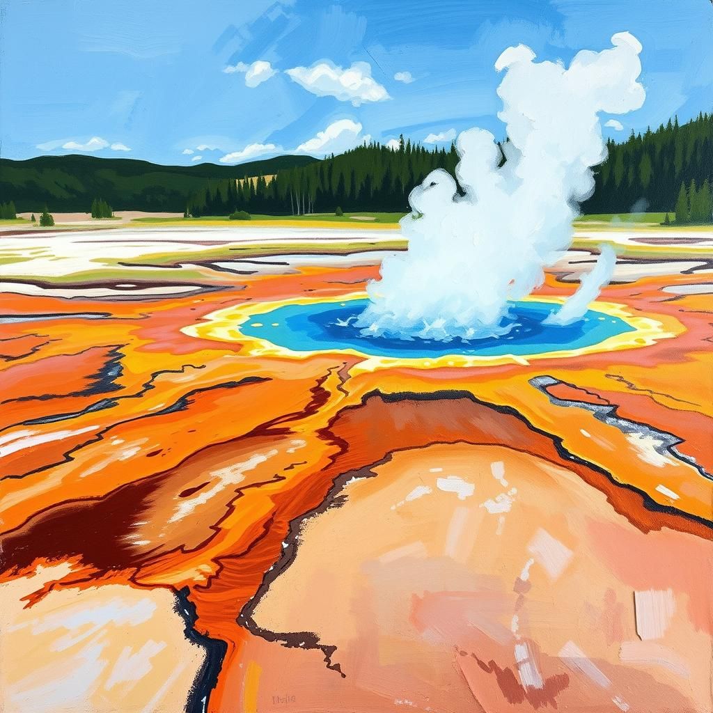 Grand Prismatic Spring in Expressionist Oil Painting