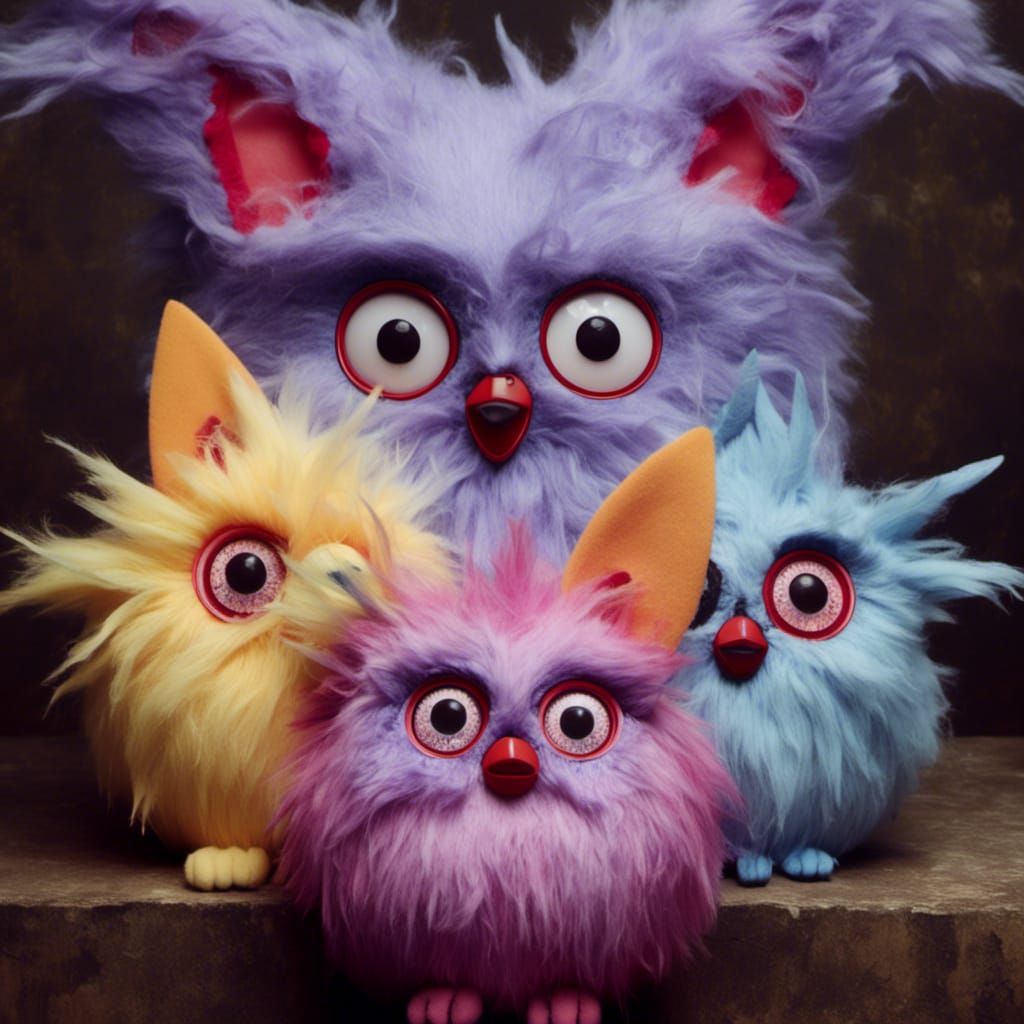 Macabre Furby Family Portrait in Dark Style
