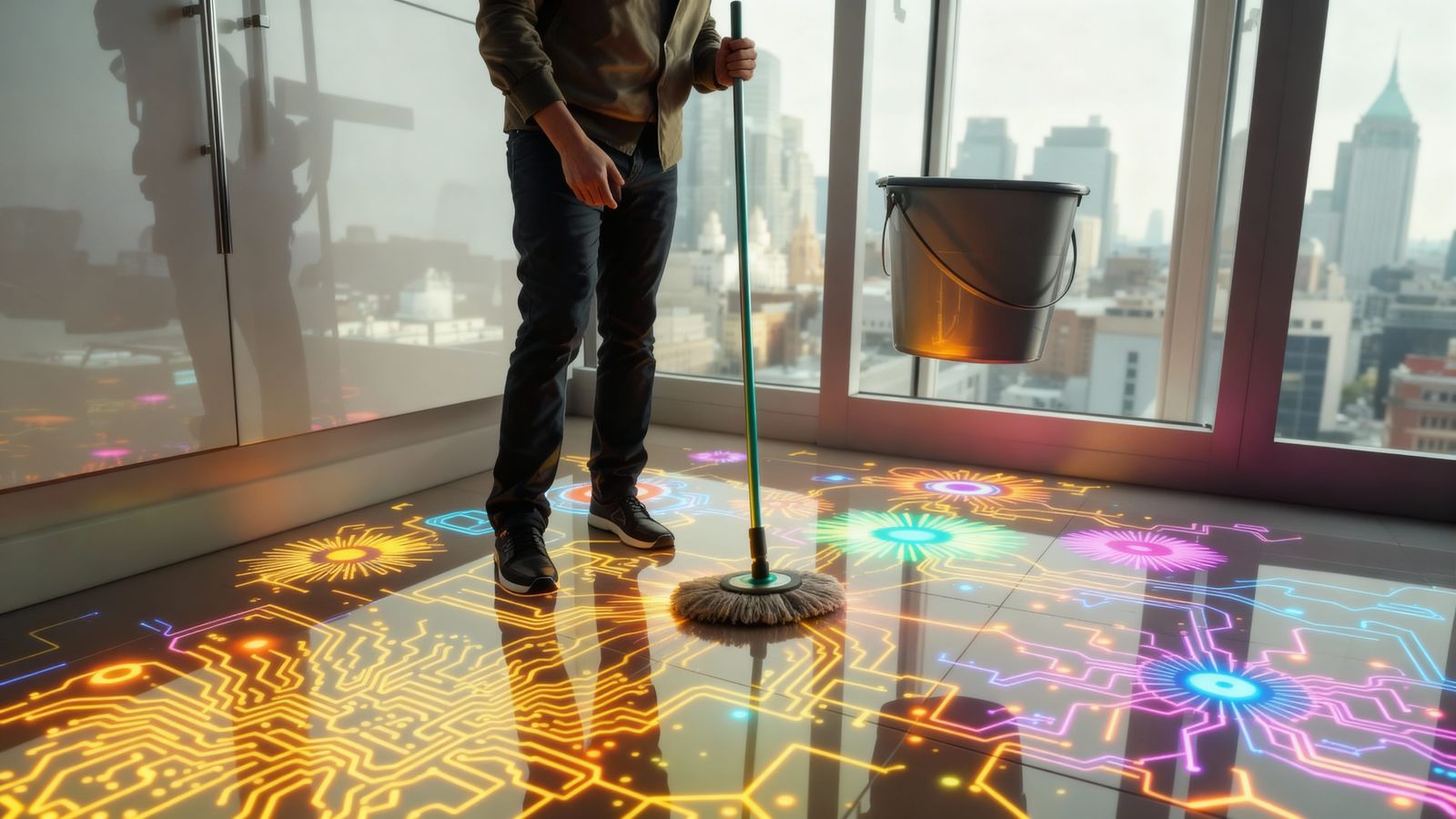 Man Mops Apartment, Floor Becomes Canvas of Magic