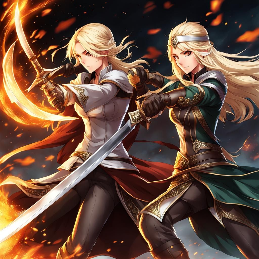 Anime Style: Aelin and Rowan in Battle