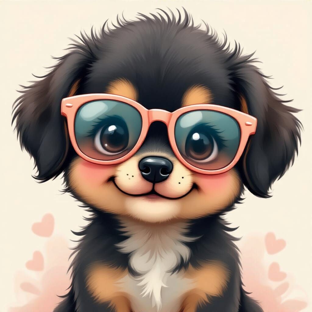Cute Kid with Puppies in Pastel Illustration