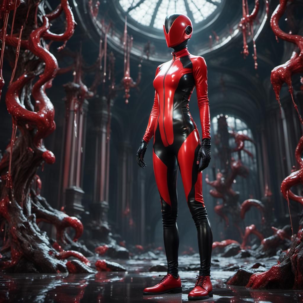 Woman in Red Latex Suit: Fantasy Concept Art
