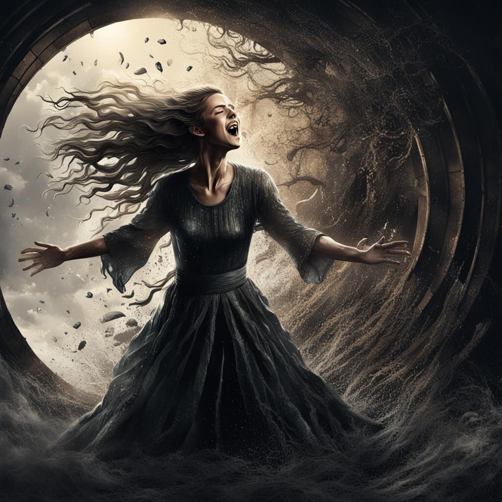 Woman Emerges from Darkness in Splash Art Style