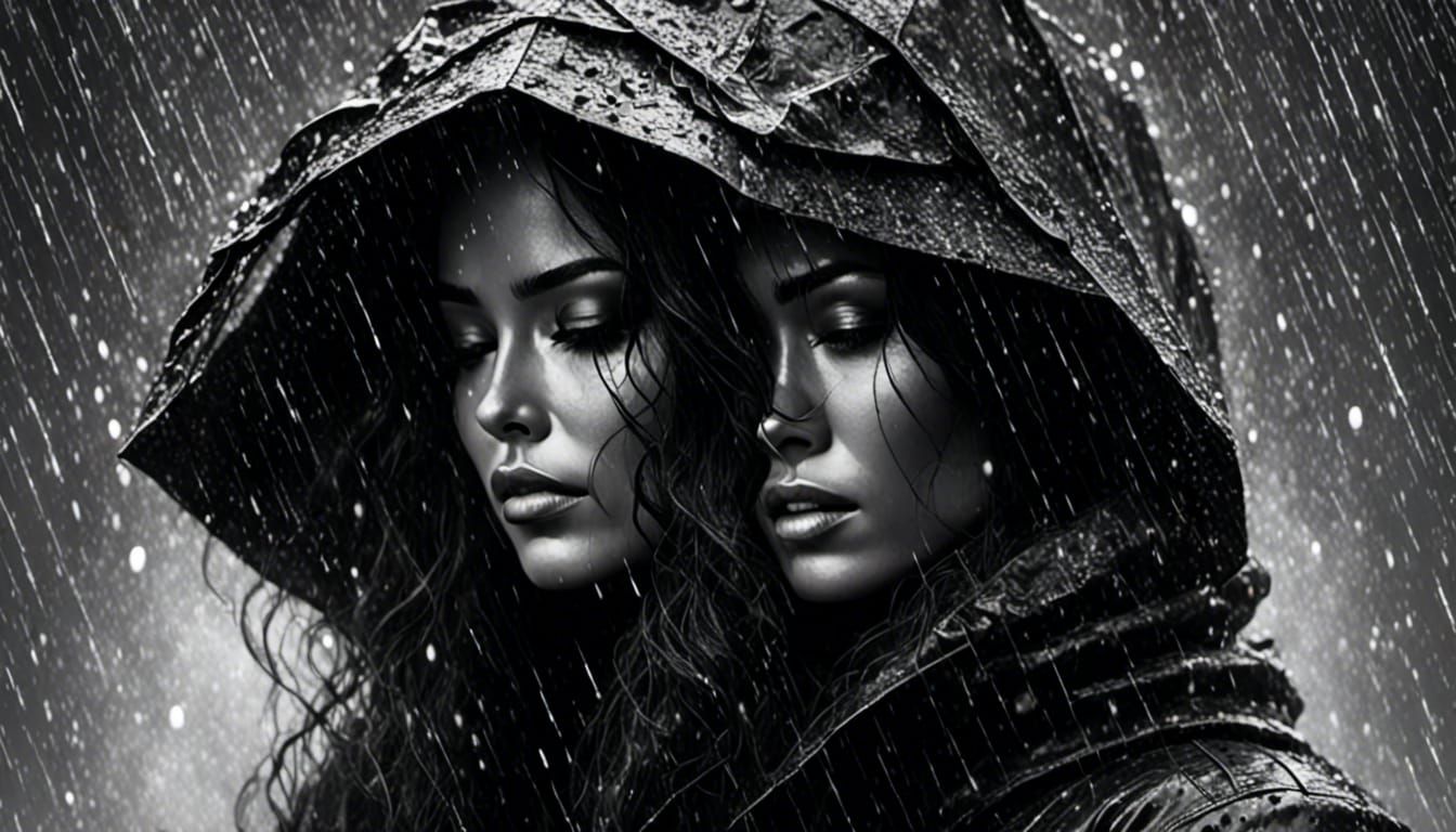 Anxious Woman in the Rain: Comic Sketch Style