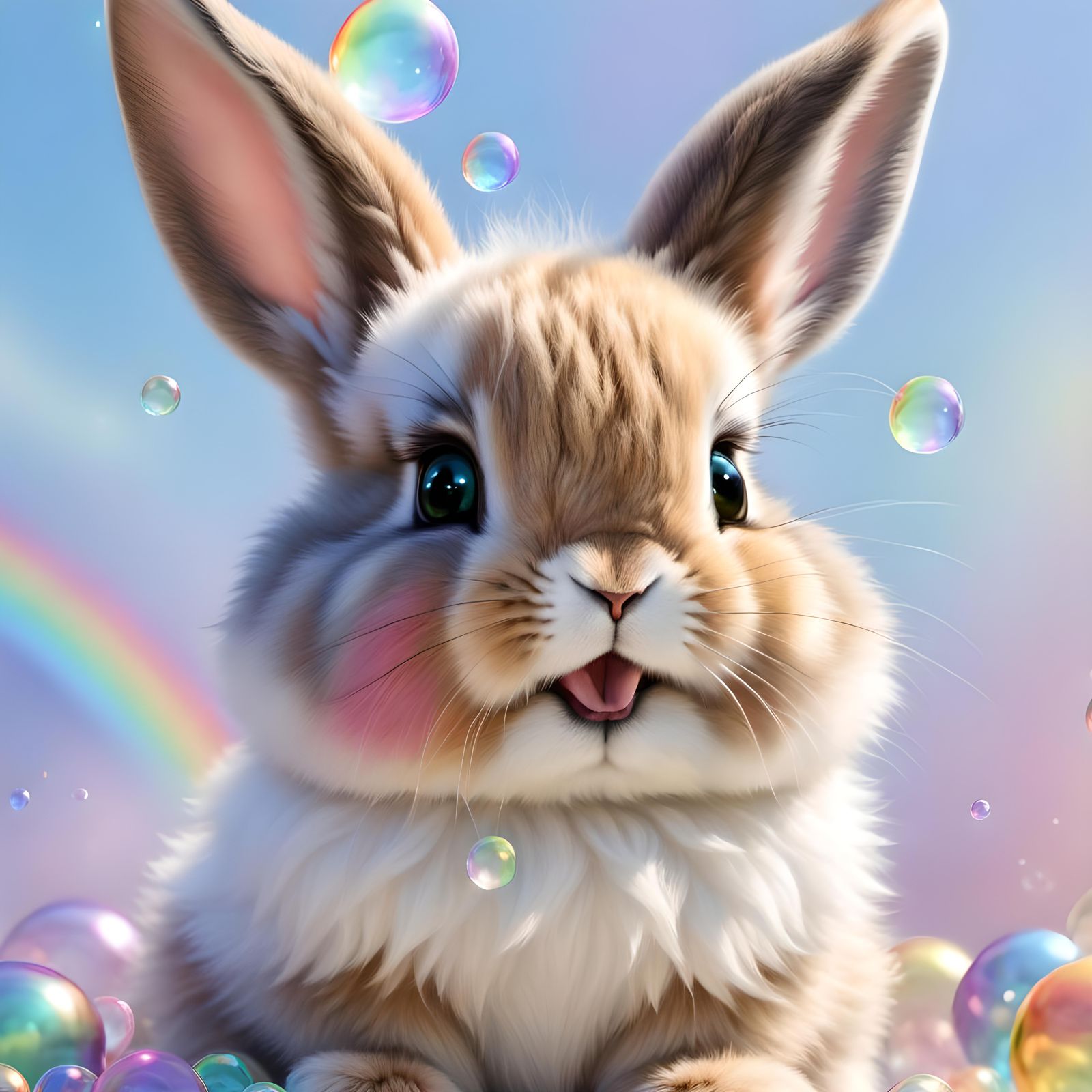 Rainbow Bubbles Surround Happy Baby Bunny