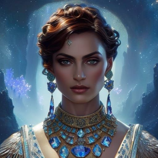 Gem-Encrusted Lady in Dramatic Lighting