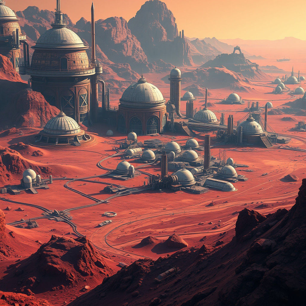 Futuristic Martian Cityscape in Sci-Fi Style