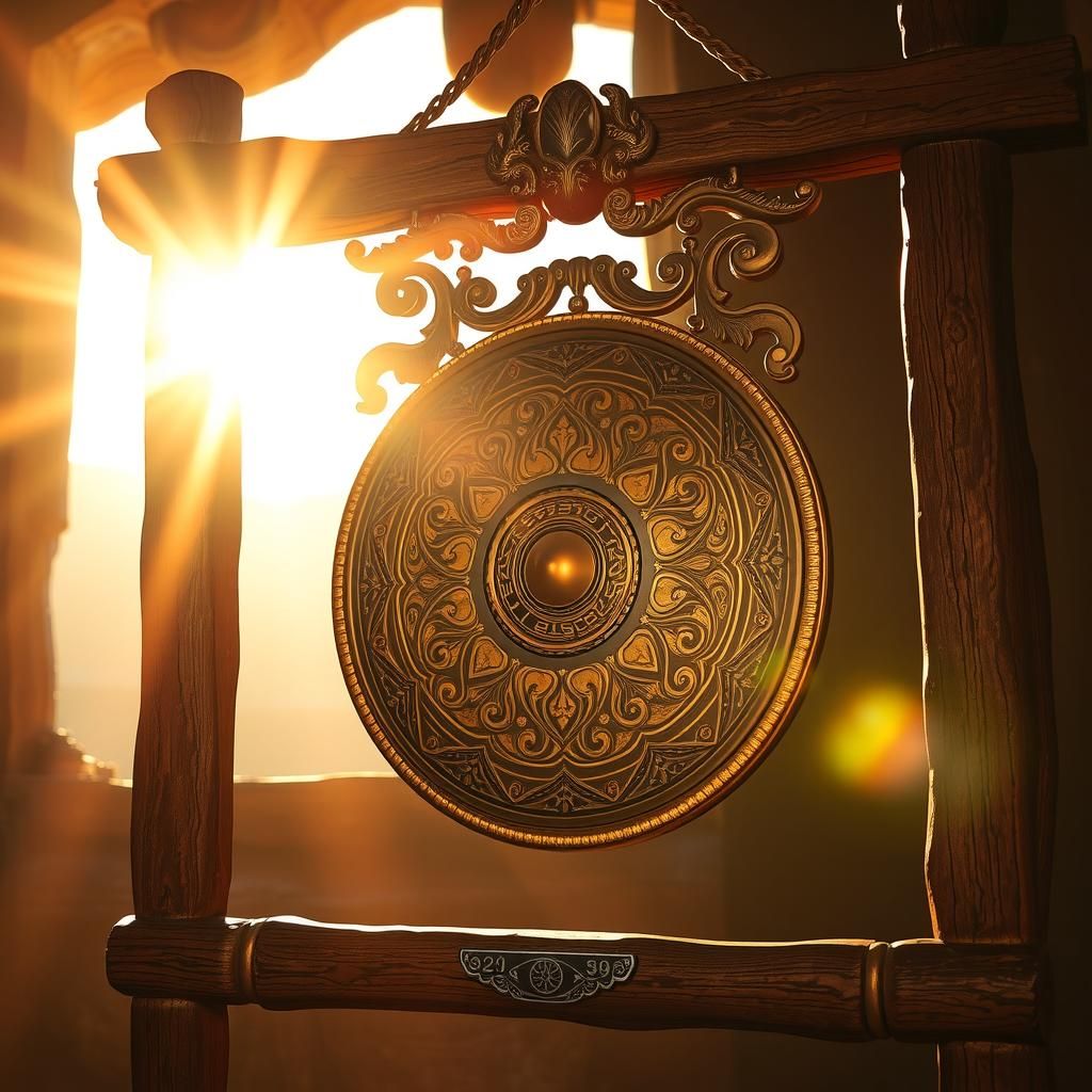 Ornate Bronze Gong in Biomechanical Style