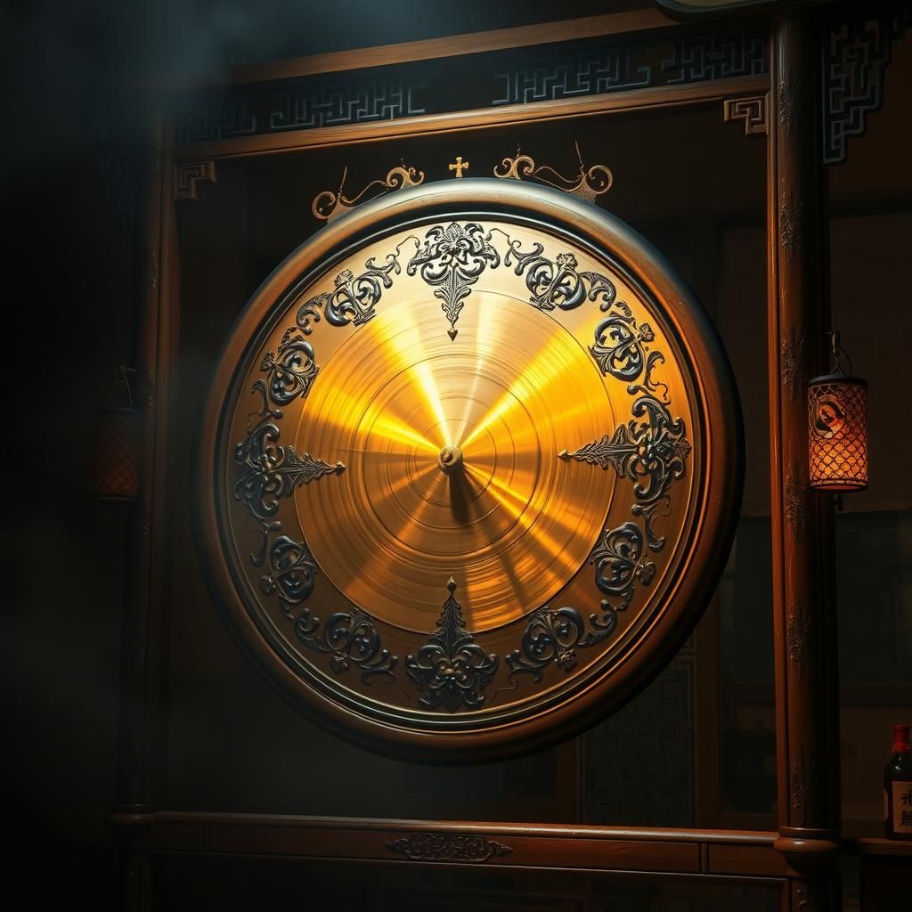 Ornate Golden Gong in Surreal Mystical Style
