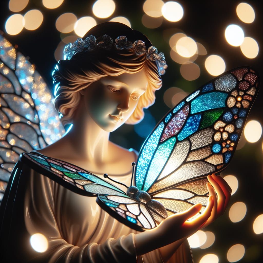 Angel with Stained Glass Butterfly in Bokeh