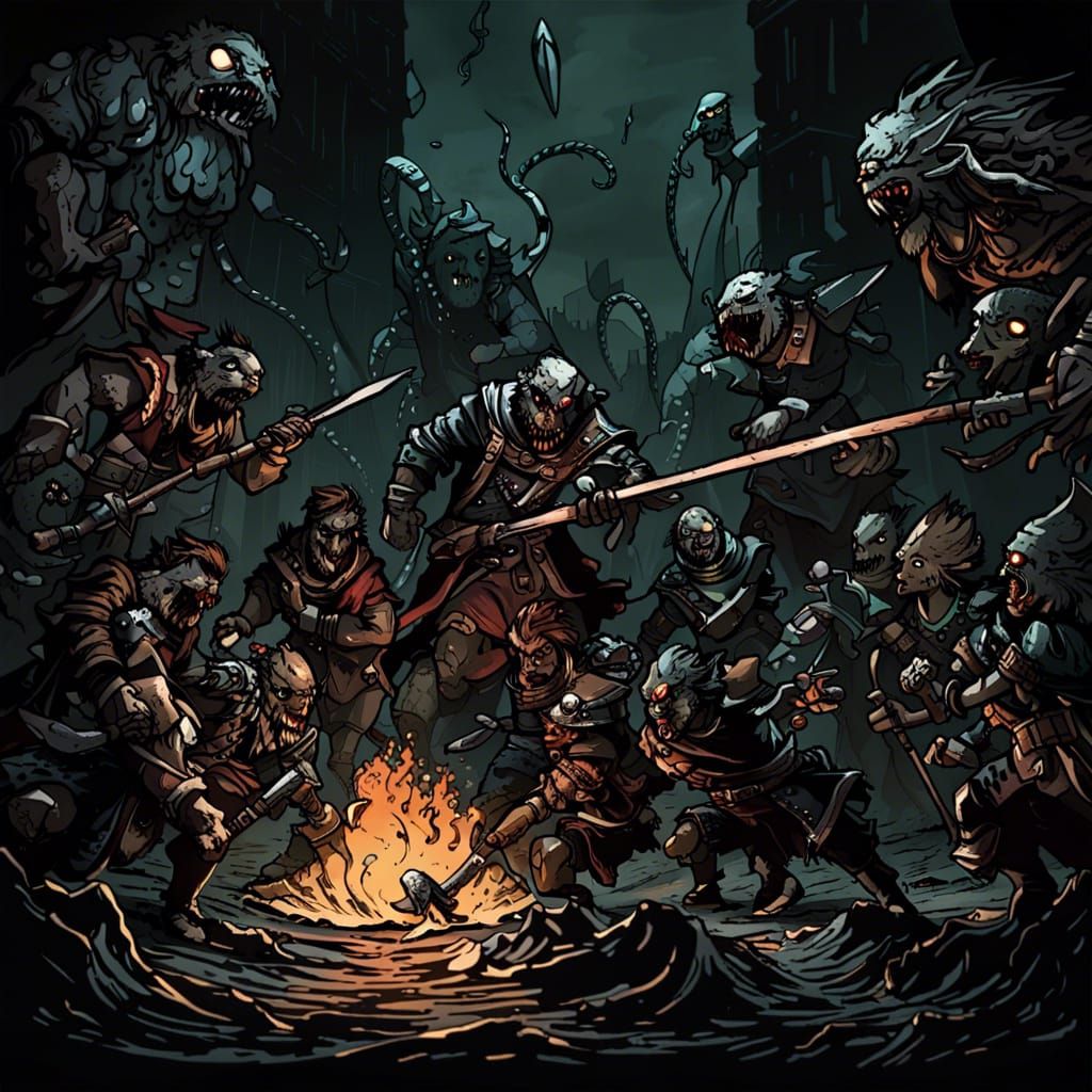 Fish Humanoids Clash with Adventurers in Darkest Dungeon Sty...
