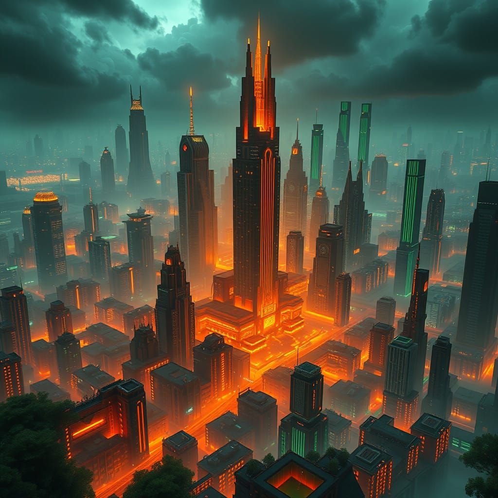 Minecraft Matrix Fantasy Cityscape in Unreal Engine 5 Style