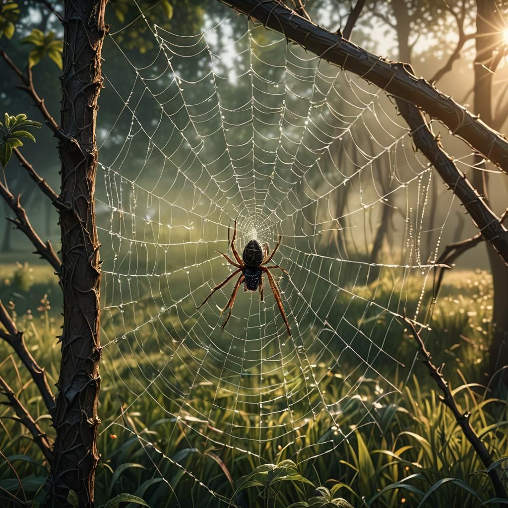 Spider Computer Overlooking Meadow in Hyper-Realistic Style