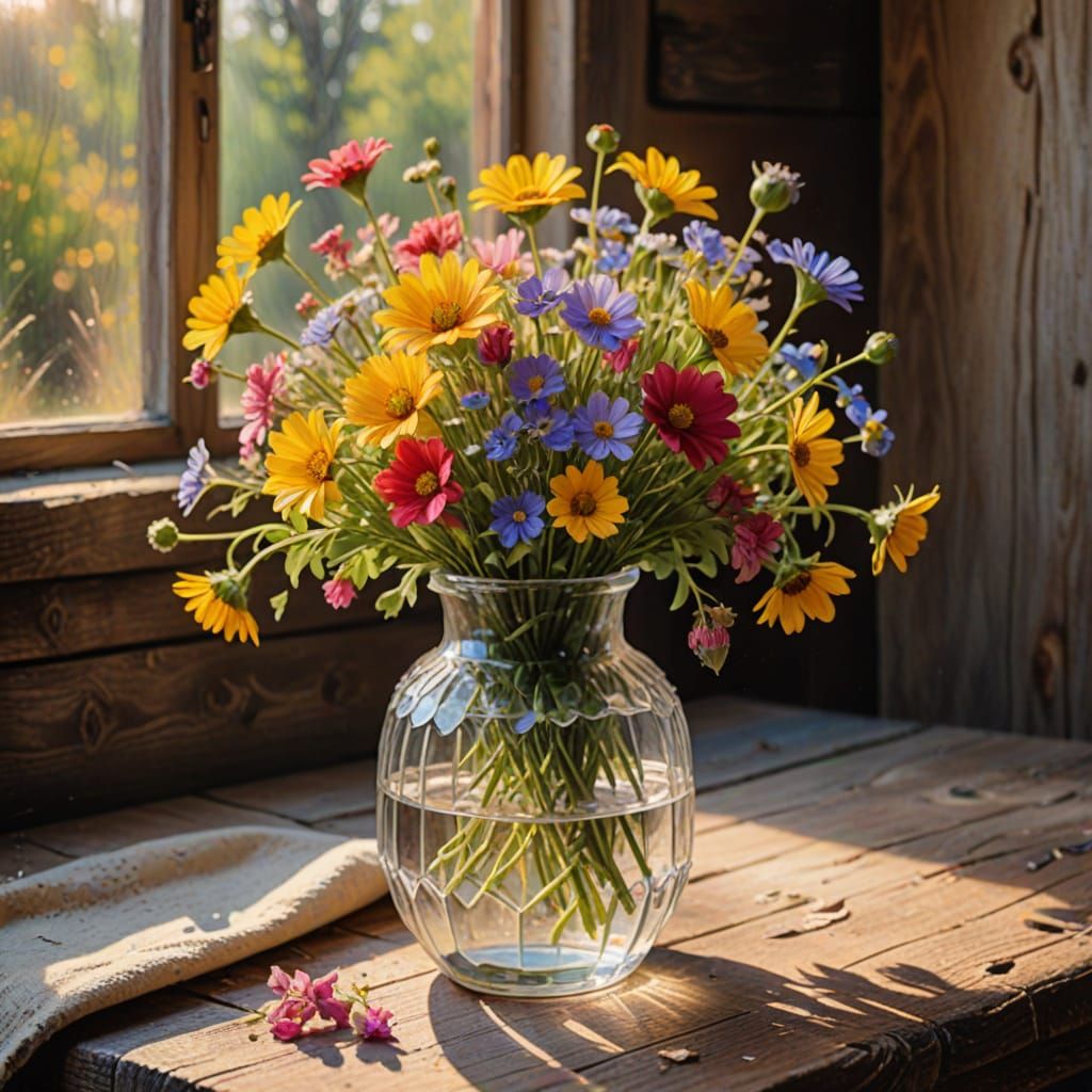 Impressionist Still Life with Wildflowers in Golden Light