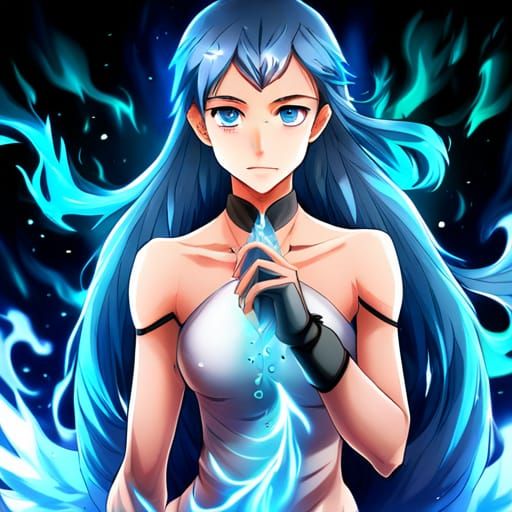 Anime Blue Fire Phoenix in Human Form