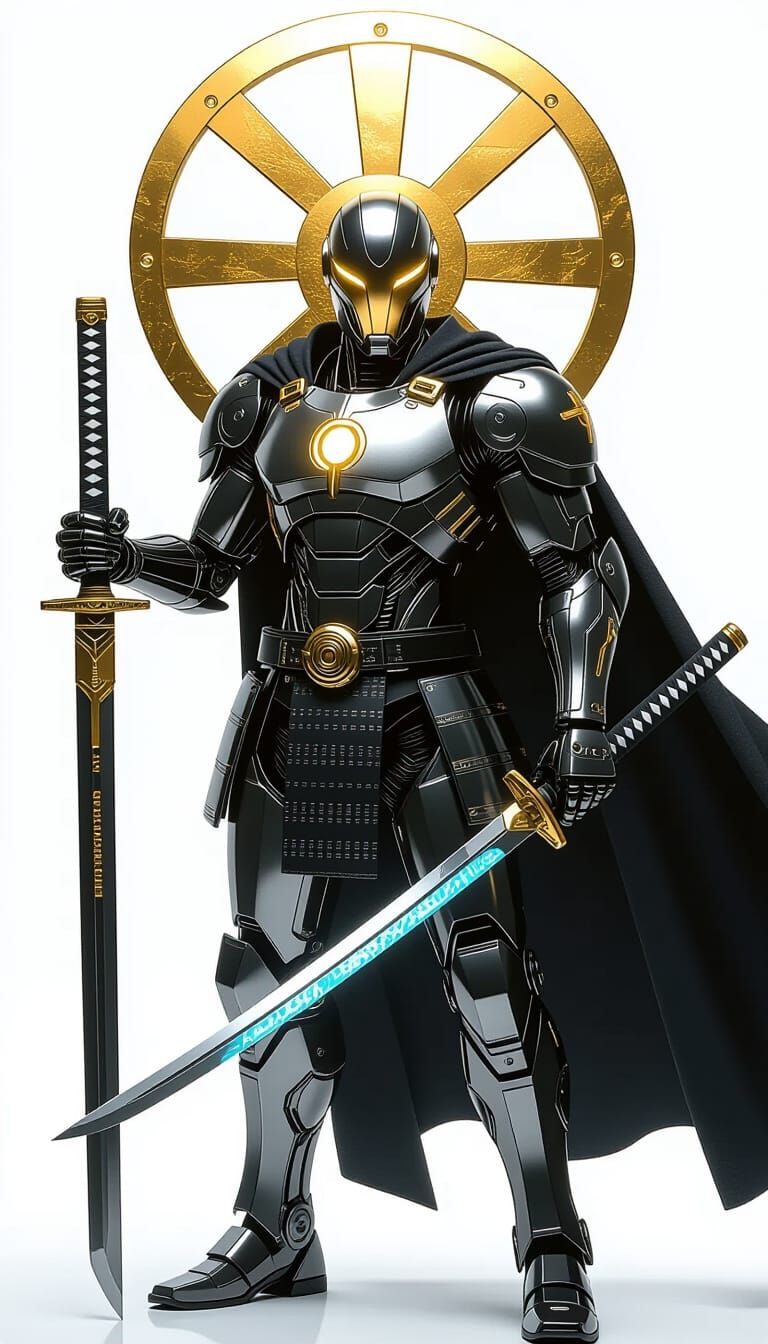 Futuristic Cyborg Hero with Holographic Shield