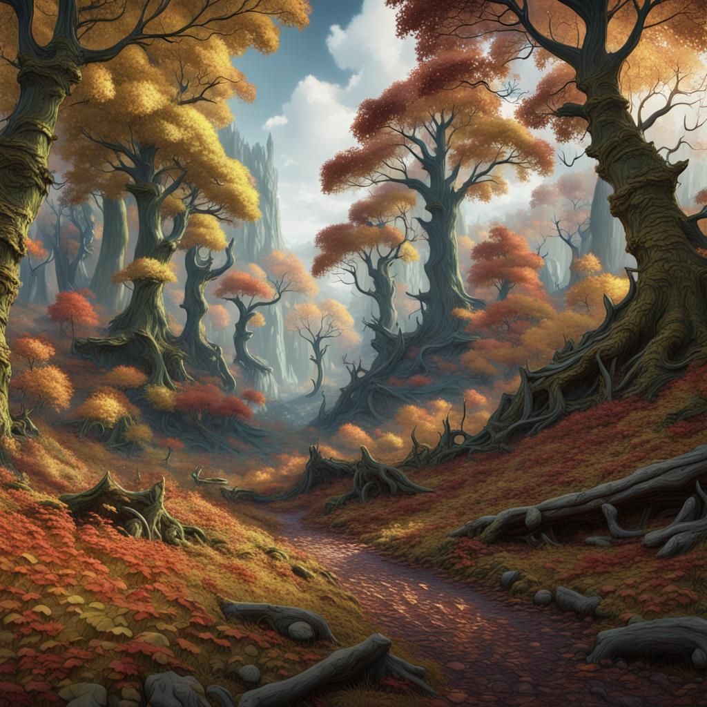 Autumnal Deciduous Forest: Fantasy Concept Art