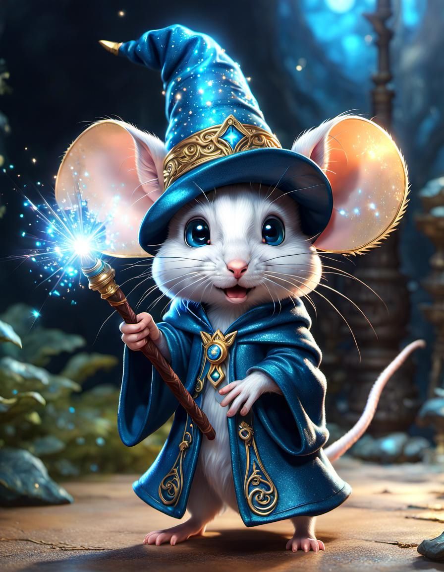 Chibi Mouse Wizard with Blue Magic Tail in CGI