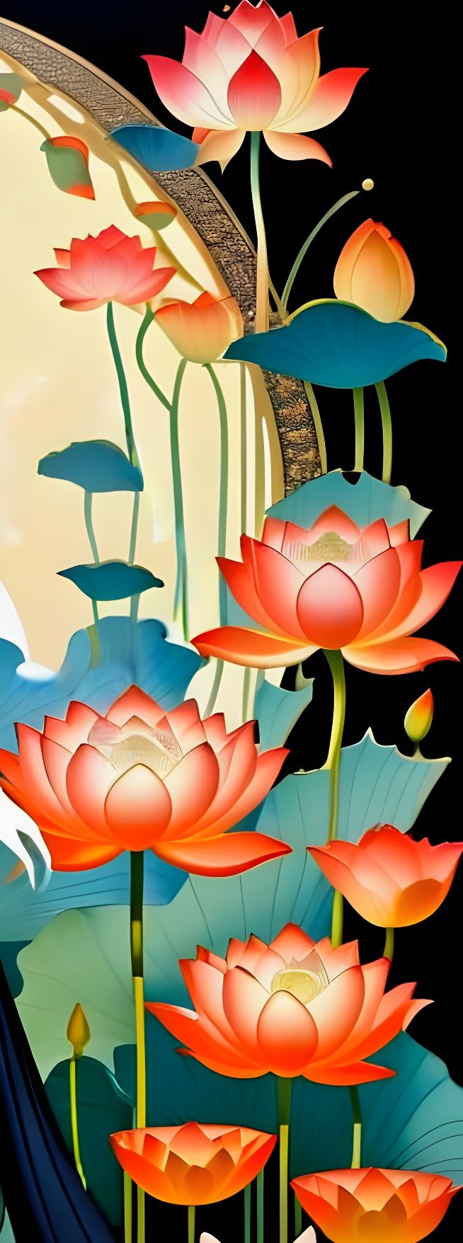 Elegant Woman in Lotus Blooms, Art Deco Fantasy