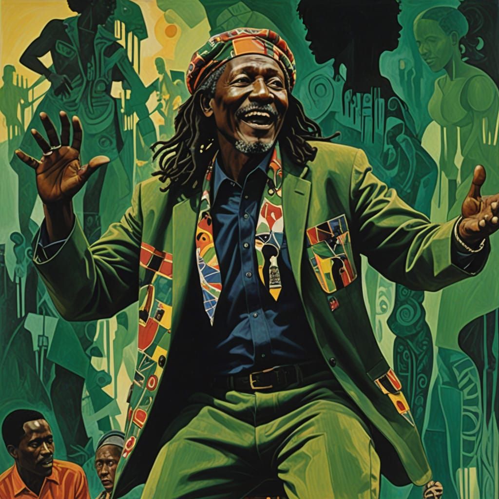 Vibrant Rhapsody of African Icons in Dreamlike Harmony