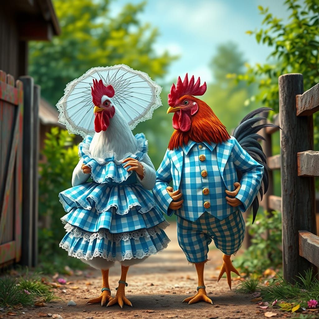 Gingham Farm Scene in Hyper-Realistic Style