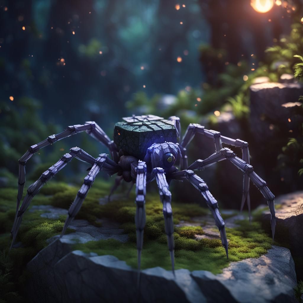 Minecraft Spider in Hyper-Realistic 3D Anime Art