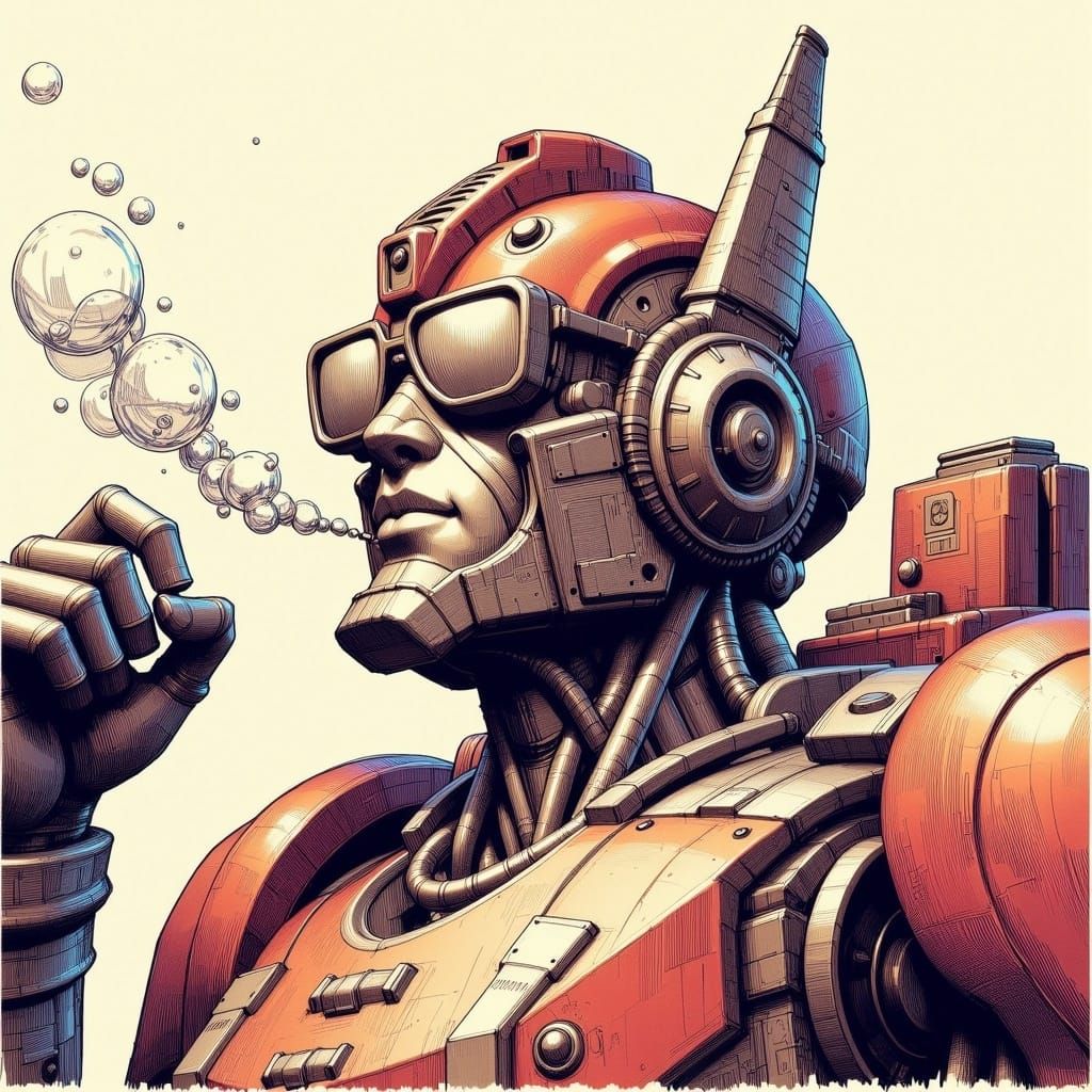 Beaming Autobot Blowing Bubbles in Emotive Sketch
