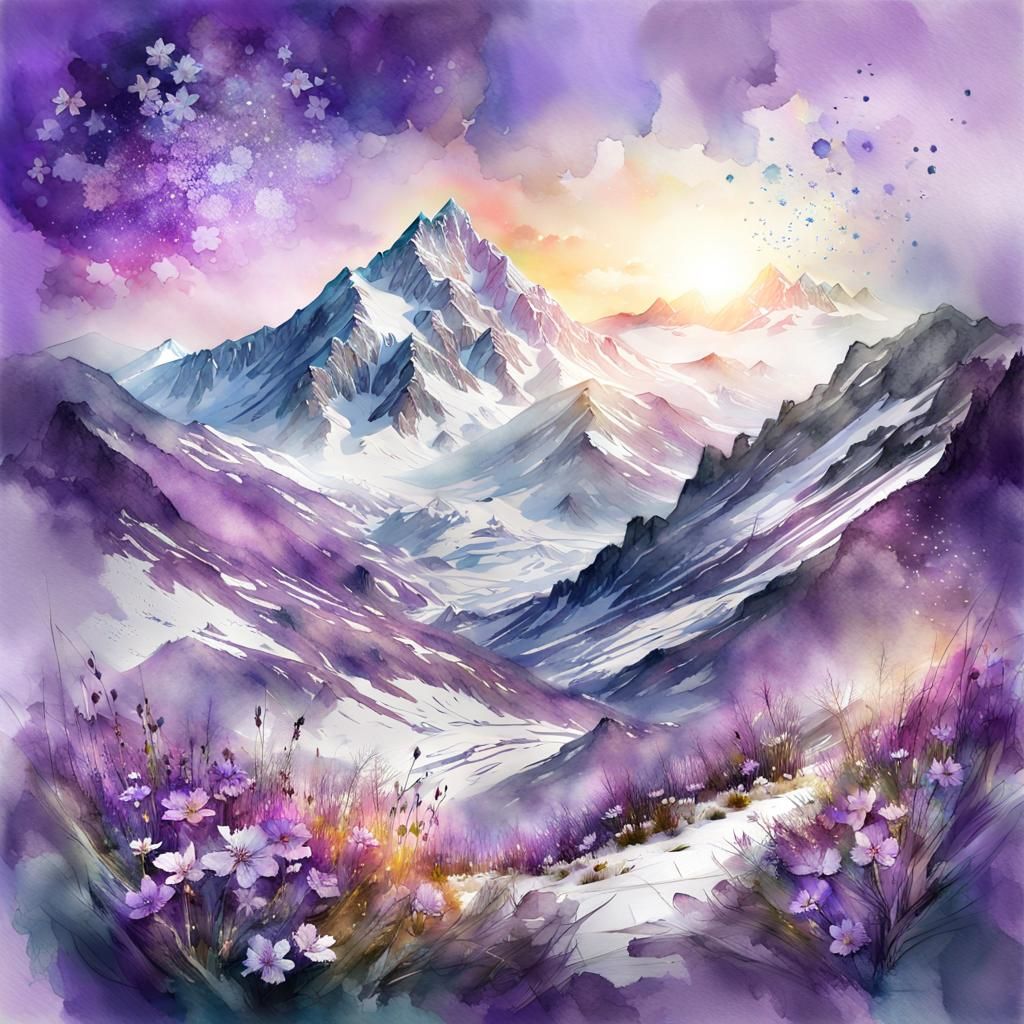 Spring Flowers Piercing Snow: Digital Watercolor Art