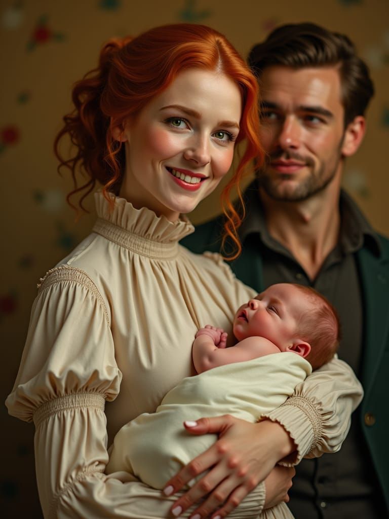 Renaissance-Style Family Portrait with Redhead Woman