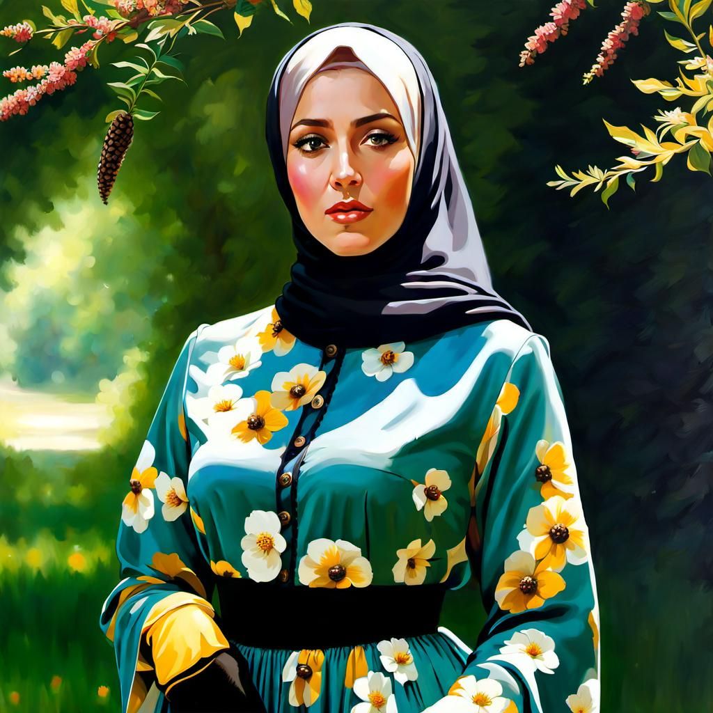 Danish Girl in Hijab Portrait in Oil Painting Style